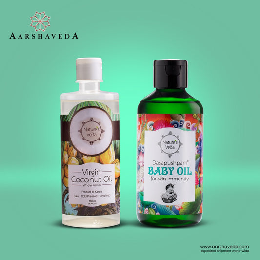Blooming Delight: Embrace Baby's Tender Skin with Dasapushpam Oil and Virgin Coconut Oil